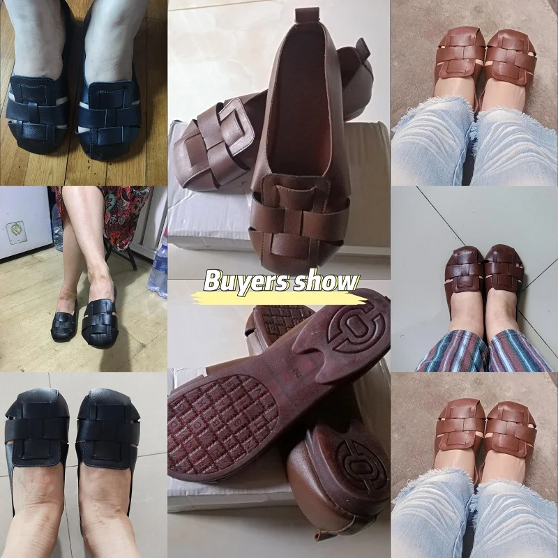 2024 New Braid Cutout Loafers Women\'s Brown Moccasins Female Vintage Shoes Slip On Leisure Retro Flats