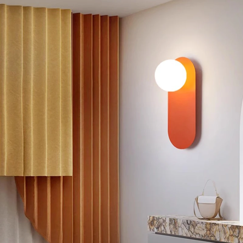 Nordic Minimalist LED Wall Lamp  Glass Orange Wall Sconces Bedroom Living Room Corridor Decoration Aesthetic Lighting Fixtures