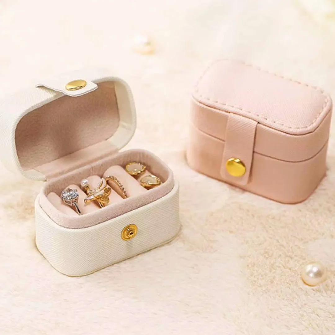 Kotak Hadiah Perhiasan Multifungsi Kulit Pu Portabel Mini untuk Anting Cincin Kalung Organizer Penyimpanan Mewah Harta Karun