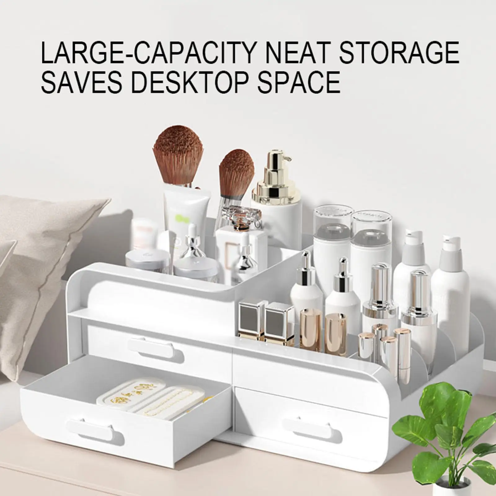 Makeup Organizer for Vanity, Large Countertop Cosmetics Desktop Storage Box with Drawers for Dresser, Bathroom, Bedroom