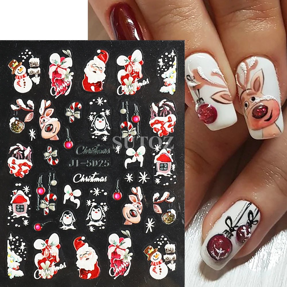 5D Christmas Nail Art Stickers Snowy Tree Santa Claus Snowman Penguins Nail Decals Winter New Year Manicure Decoration NTJI-5D25