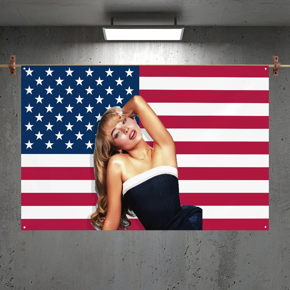 

S-Sabrina C-Carpenter America Flag Room Bedroom Home&Outdoor Wall Hanging Concert Printed Background Decoration Art Banner