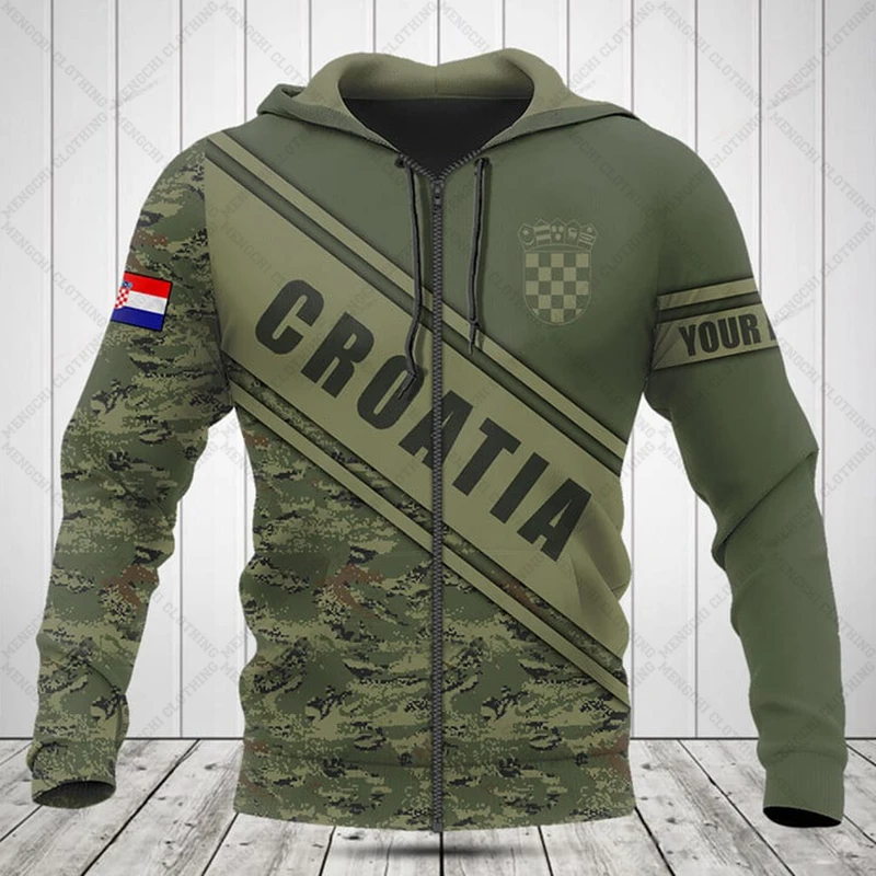 Customize Croatia Camouflage Zipper Hoodies Loose Unisex Oversize Sweatshirts Winter Casual Streetwear Tops Pullover