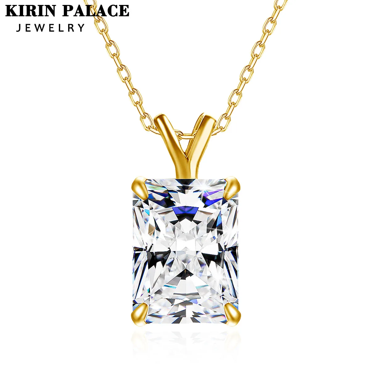 

KIRIN PALACE 4-каратное ожерелье из муассанита изумрудной огранки для женщин, стерлинговое серебро 925 пробы, позолоченное квадратное ожерелье 18 карат, модные ювелирные изделия