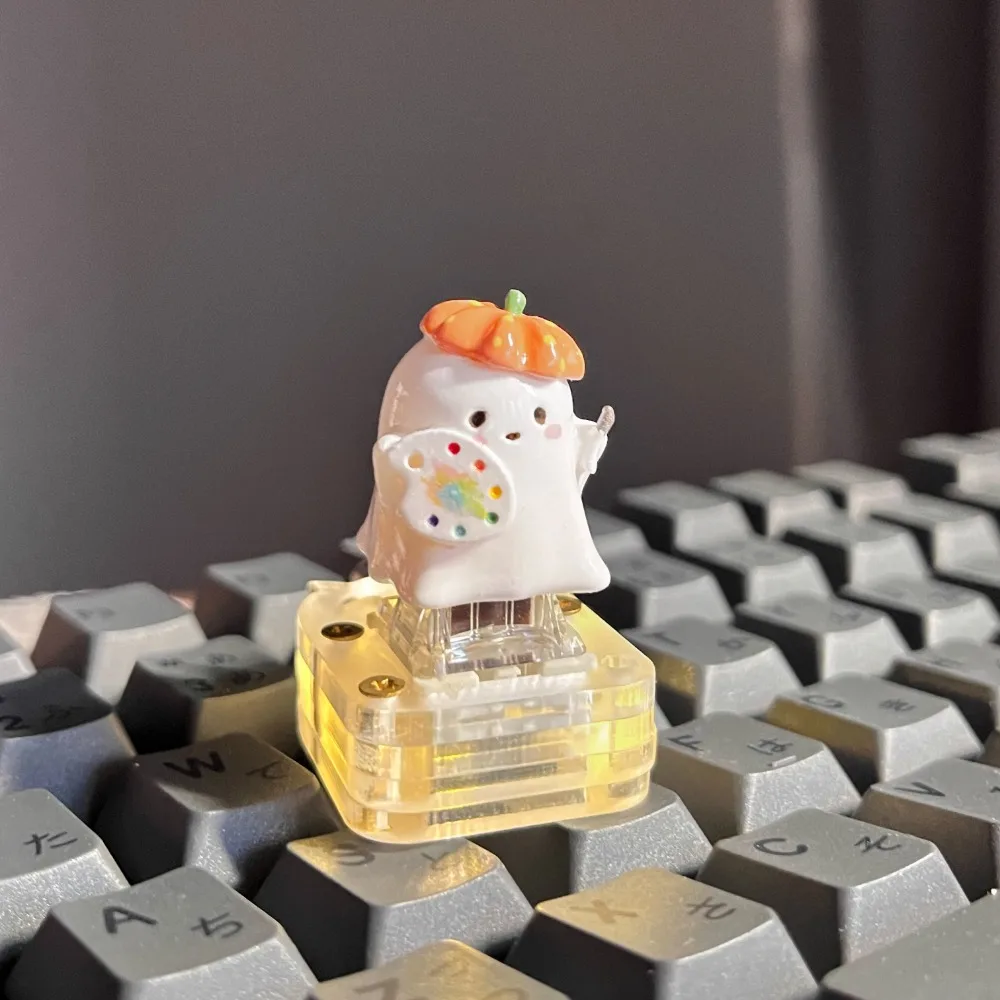 Cute Ghost Artisan Keycap Original Kawaii Resin Keyboard Cap Custom Handmade Anime KeyCap for Mechanical Keyboard Halloween Gift