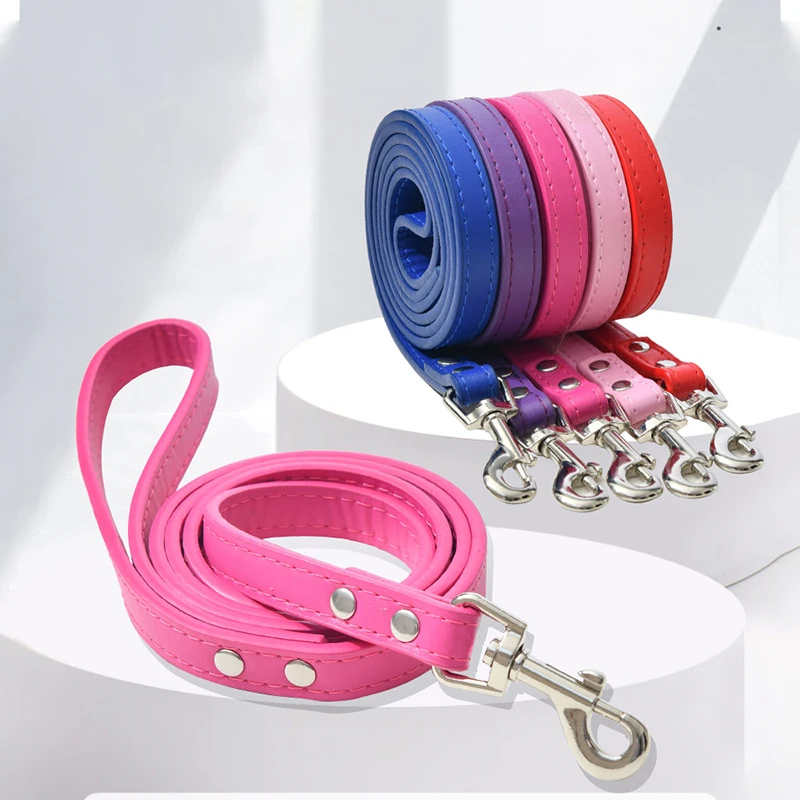 

Colorful Soft Leather Pet Leashes with Alloy Buckle Fashional Skin-friendly Durable No-tangle Leash for Dogs Pets Accessories
