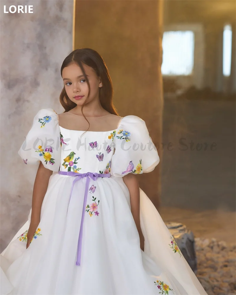 LORIE A-line Lace Applique Flower Girl Dresses Cut Generous Little Girl Dress Satin Princess Dress Baby Girl Dresses Customized