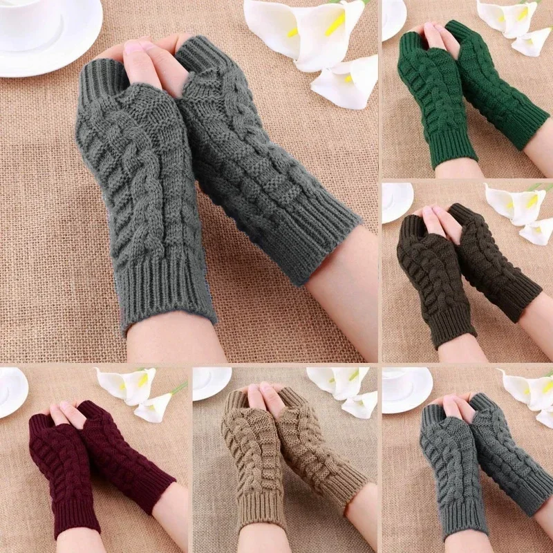 Soft Half Finger Gloves for Women Winter Soft Warm Wool Knitting Arm Gloves Warm Half Finger Handschoenen Unisex Mitten Guantes