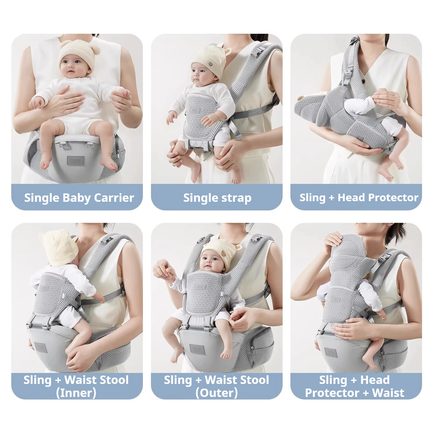 AIBEDILA Gendongan Bayi Ergonomis dengan Kenop yang Dapat Disesuaikan, Dudukan Pinggang Bernapas, Gendongan Kanguru untuk Bayi Baru Lahir 0-36 Bulan
