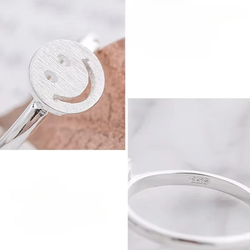 925 Sterling Silver smiling face Open Rings For Women Hypoallergenic Fashion Girl Sterling-silver-jewelry