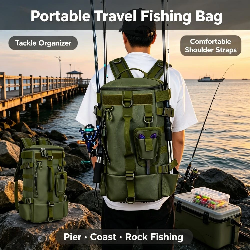 Outdoor Men's Oxford Cloth Backpack Multifunctional Large-capacity One-shoulder Portable Travel Bag Fishing Rod Luya Bag