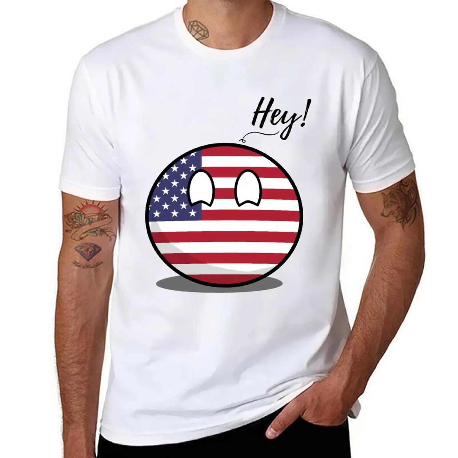 

USAball countryball says Hey! T-Shirt anime tshirt graphic t shirts for man T-Shirt