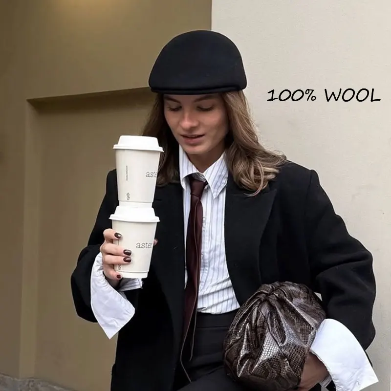 Winter Retro Newsboy Cap Men Women Wool Hat Casual Beret Solid Unisex Driver Flat Cap Waiter Cap Street Style Chapeu Baker Hat