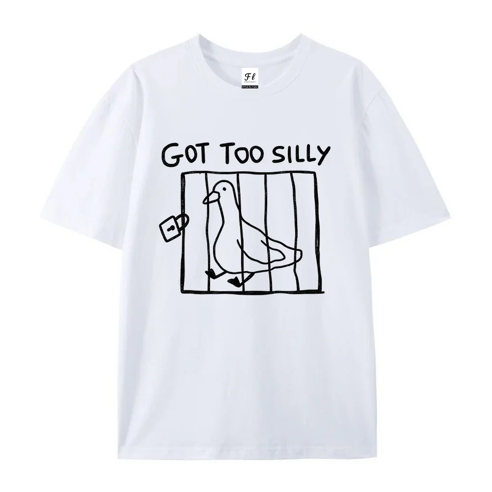 Mens Got Too Silly Goose Graphic T Shirts Funny Duck Cage Print Casual Short Sleeve Crew Neck Loose Fit Summer Top