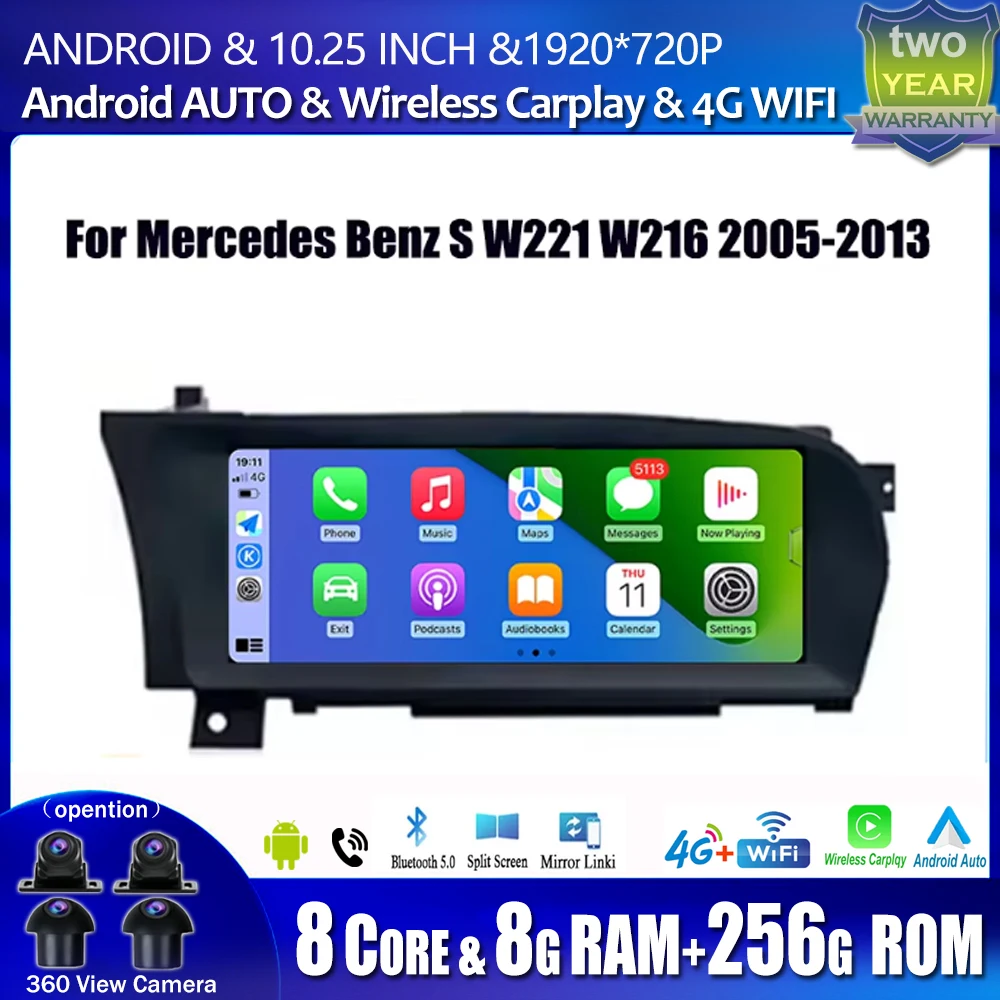 

Android 14 Touch Screen 10.25 Inch For Benz S W221 W216 2005-2013 Car Accessories Auto Carplay Monitor Multimedia Player Radio