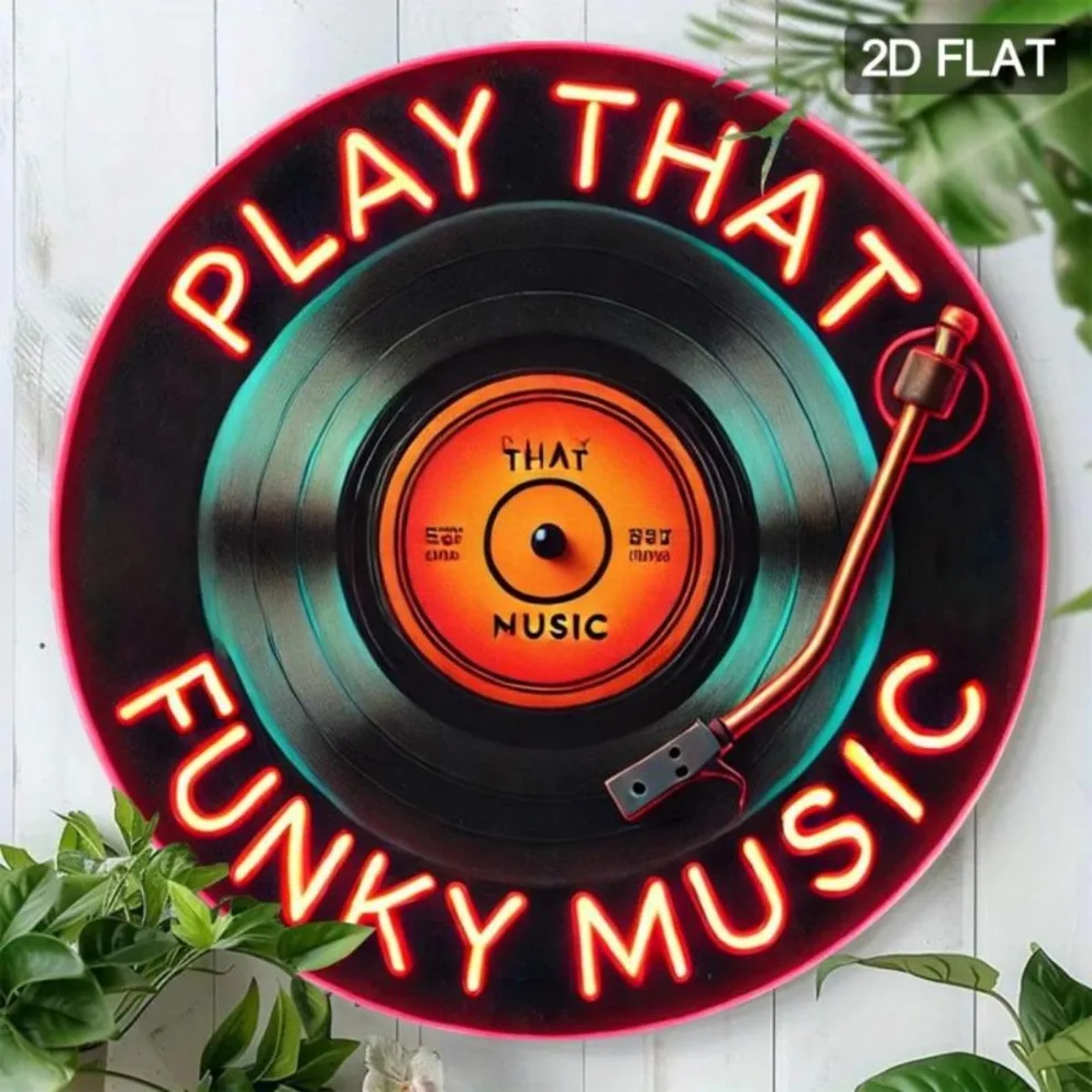 1 قطعة شعار موسيقى النيون جدار ديكور | 2D تصميم الفينيل المسطح الرجعية تحت عنوان الفن للغرفة |   لافتة على الطراز النيون مستوحاة من الموسيقى العتيقة