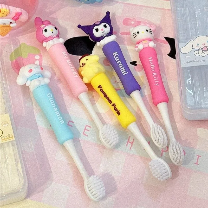 

New Sanrio Toothbrush Kawaii Hello Kitty Kuromi My Melody Cartoon Children's Home Toothbrush Set Soft Toothbrush Oral Care Gift