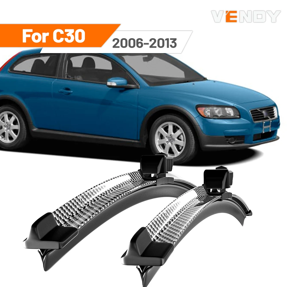 Para Volvo C30 2006-2013 2007 2008 2009 2010 2011 2012 2 uds limpiaparabrisas delantero limpiaparabrisas de fibra de carbono y negro