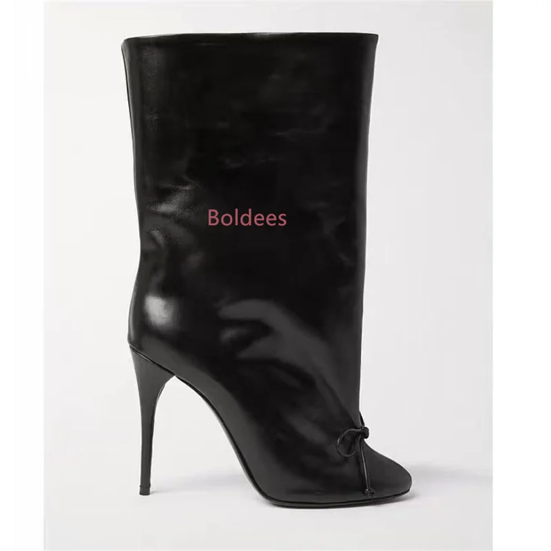 Autumn and Winter Stiletto Heels Knee Length Women's Bowtie Boots Fashion Show Party Women's Large Medium Boots