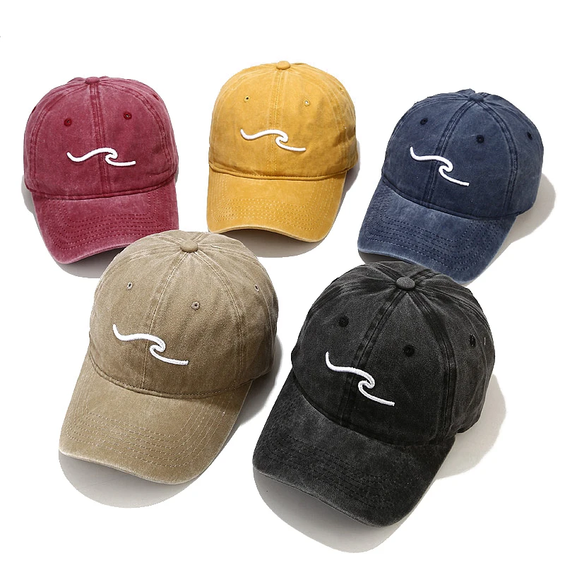 Washed Cotton Dad Hat For Men Women Wave Embroidery Baseball Cap Fashion Hip Hop Caps Snapback Hat Sports Cap Bone Garros