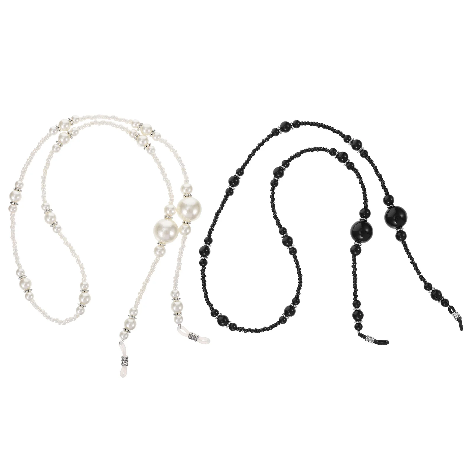 2 قطعة حبل نظارات لؤلؤي قابل للتعديل مطرز سلسلة النظارات قلادة أنيقة لقراءة النظارات الشمسية أسود أبيض #6