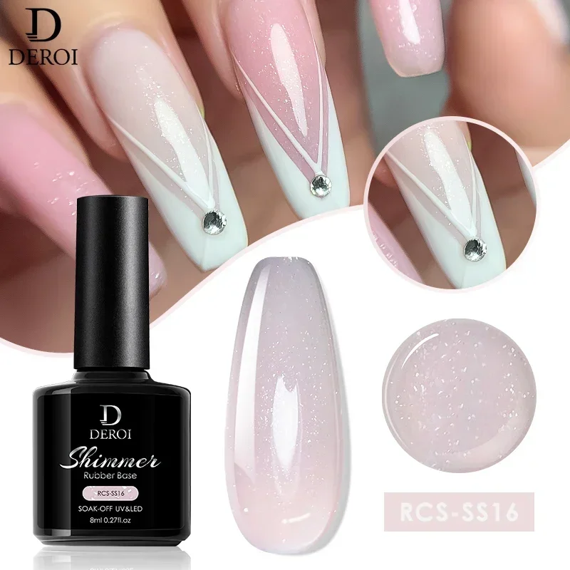 

DEROI 8ml Glitter Nude Rubber Base for Nail Art Semi Permanent Shimmer Jelly White Pink Nail Gel Polish UV Construction Gel