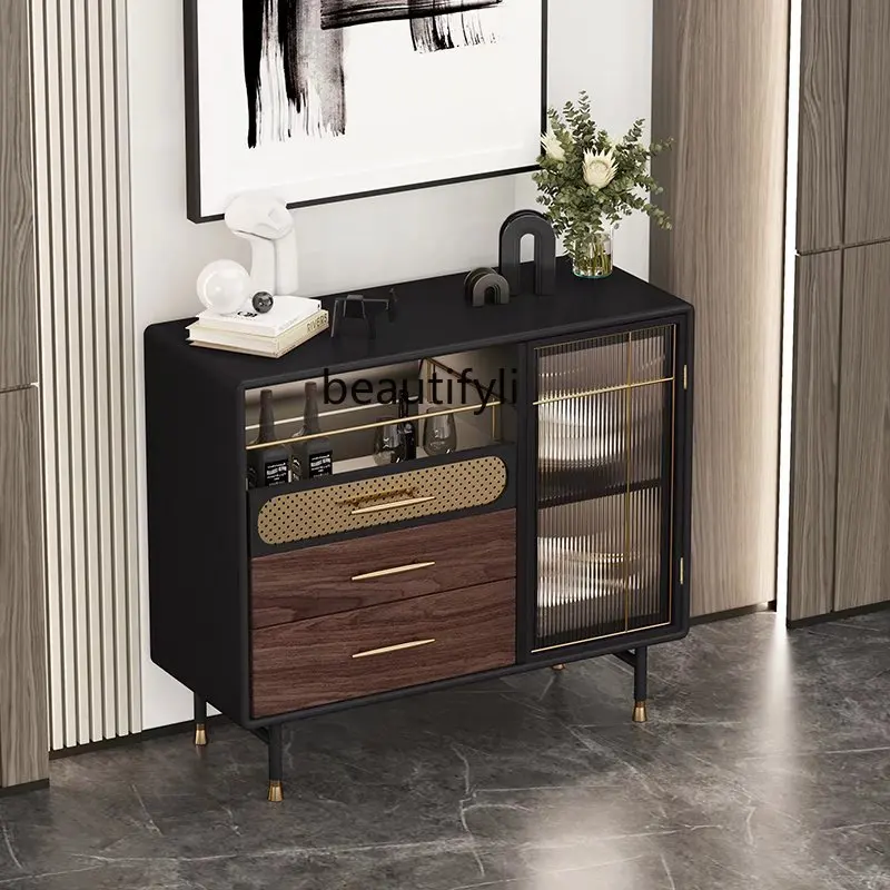 

A36 Italian light luxury dining side cabinet modern restaurant sensor light glass meal preparation wine cabinet storage cabinet
