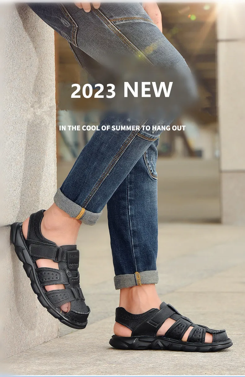 Echt leder Freizeit schuhe für Männer hochwertige klassische Herren Sandalen Sommer Outdoor Walking Herren Turnschuhe atmungsaktive Herren Sandalen – Detail 7