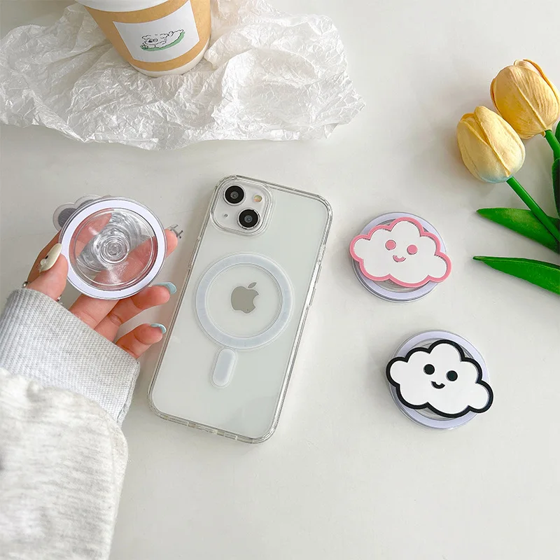 Cute Cloud Mirror Phone Holder Stand For Magsafe Magnetic Griptok Grip tok Support for iPhone 15 14 13 12 Wireless Charging Ring