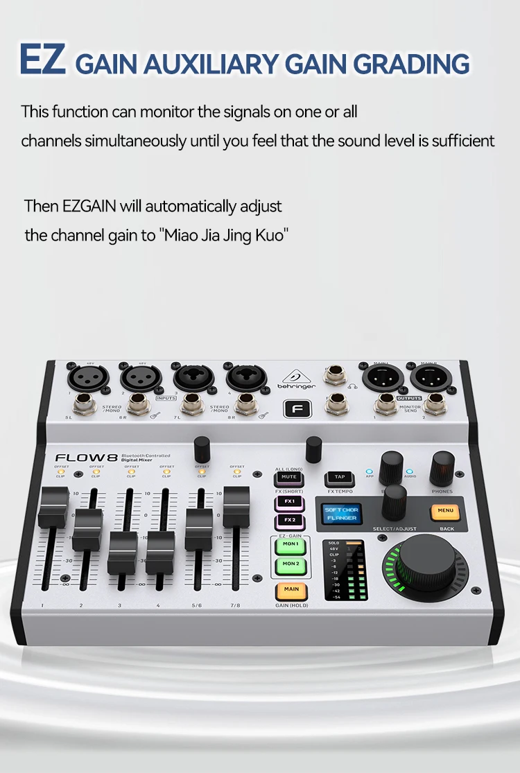 Paulkitson FLOW 8 Tragbarer Digitaler Audio-Mixer Bluetooth APP Fernbedienung Duale FX-Effektgeräte OTG Stereo für Live-Streaming Band DJ Bühne – Detail 2