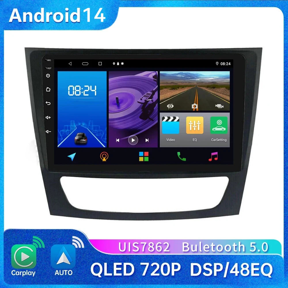 Android 14 2 Din Car Radio For Mercedes Benz E-class E Class W211 E200 CLS 2002 -2010 Multimedia Video Player Navigation DSP RDS