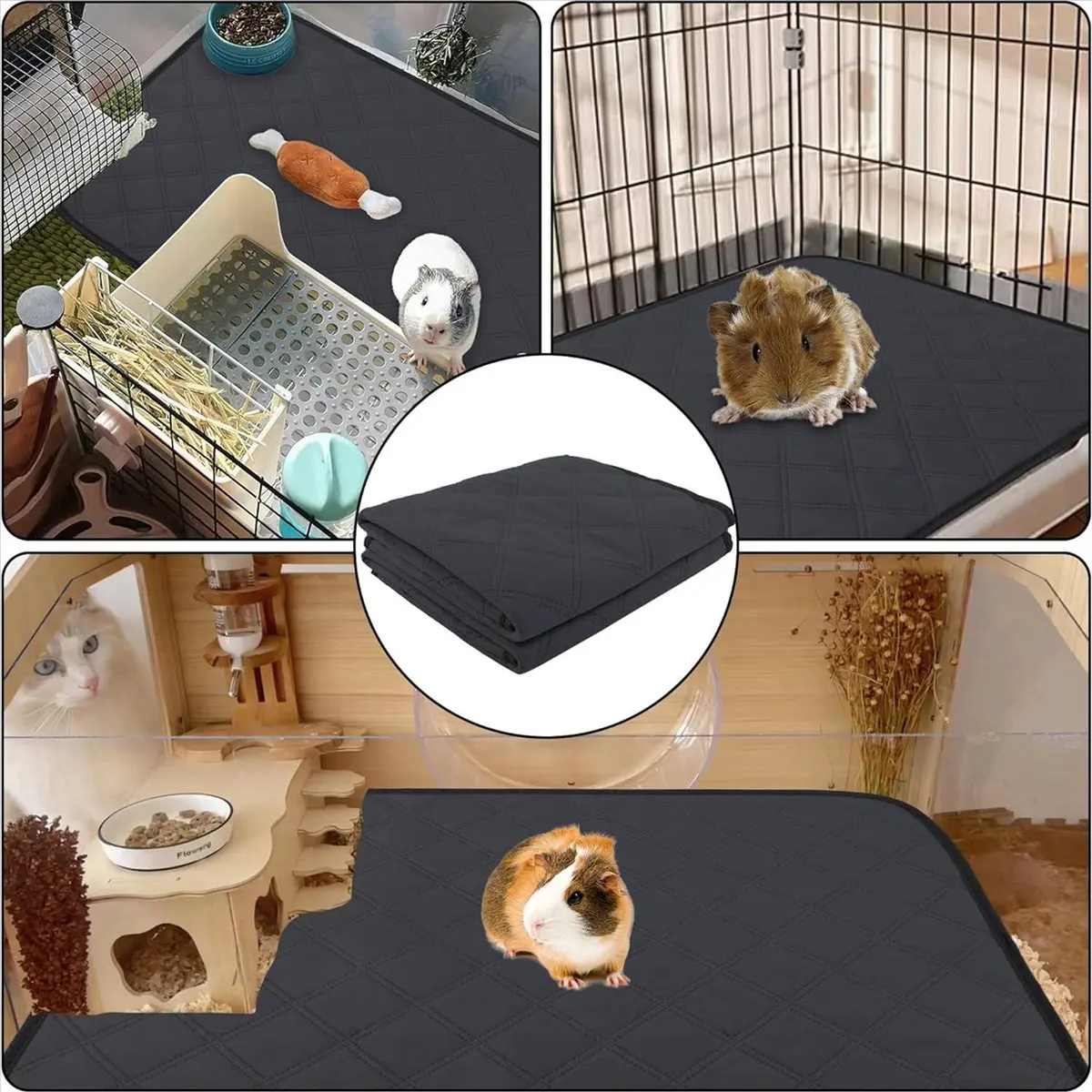 A72P 6 Pcs Guinea Pig Cage Liner, Washable Guinea Pig Bedding, Reusable Super Absorbent Waterproof Small Animal Mats