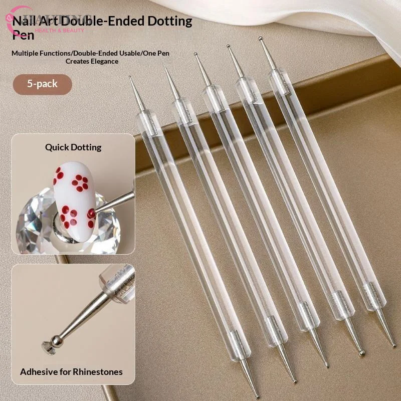 5Pcs Dual-ended Nail Art Dotting Pen Different Tips Rhinestone Picker Dotting Pen Nail Liner Dotting Tools For DIY Decoration