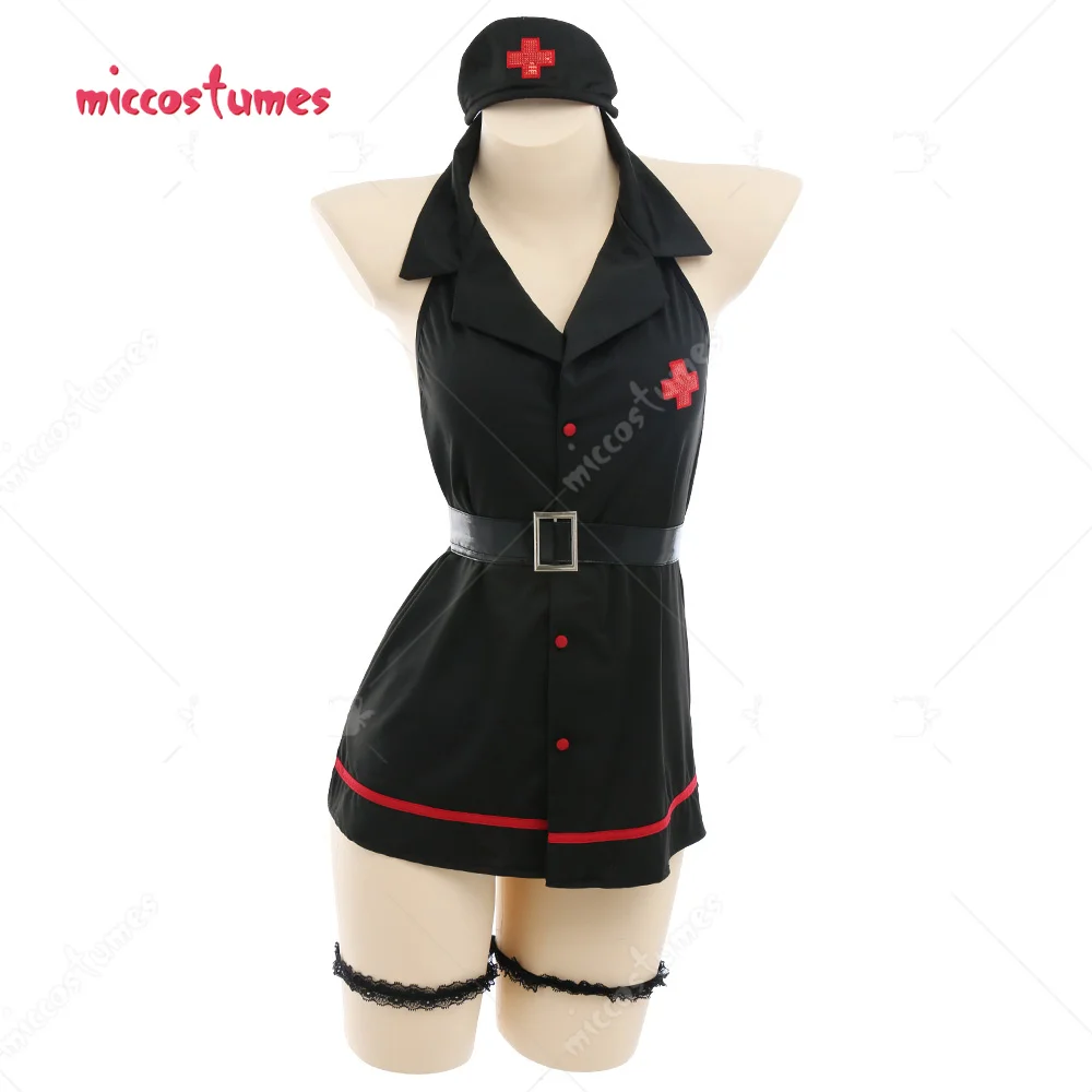 

Japanese Style Deep V Shape Collar Backless Halter Nurse Uniform Cosplay Costume Outfit Wristband Leg Rings