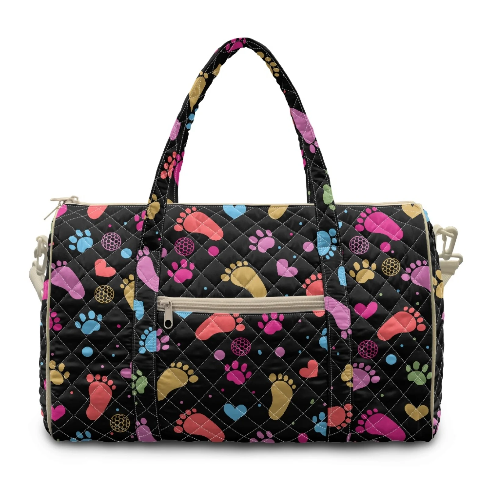 Coloranimal Large Capacity Quilted Tote Bag Easy to Clean Travel Bags for Yoga Women Paw Footprint Heart New Trend