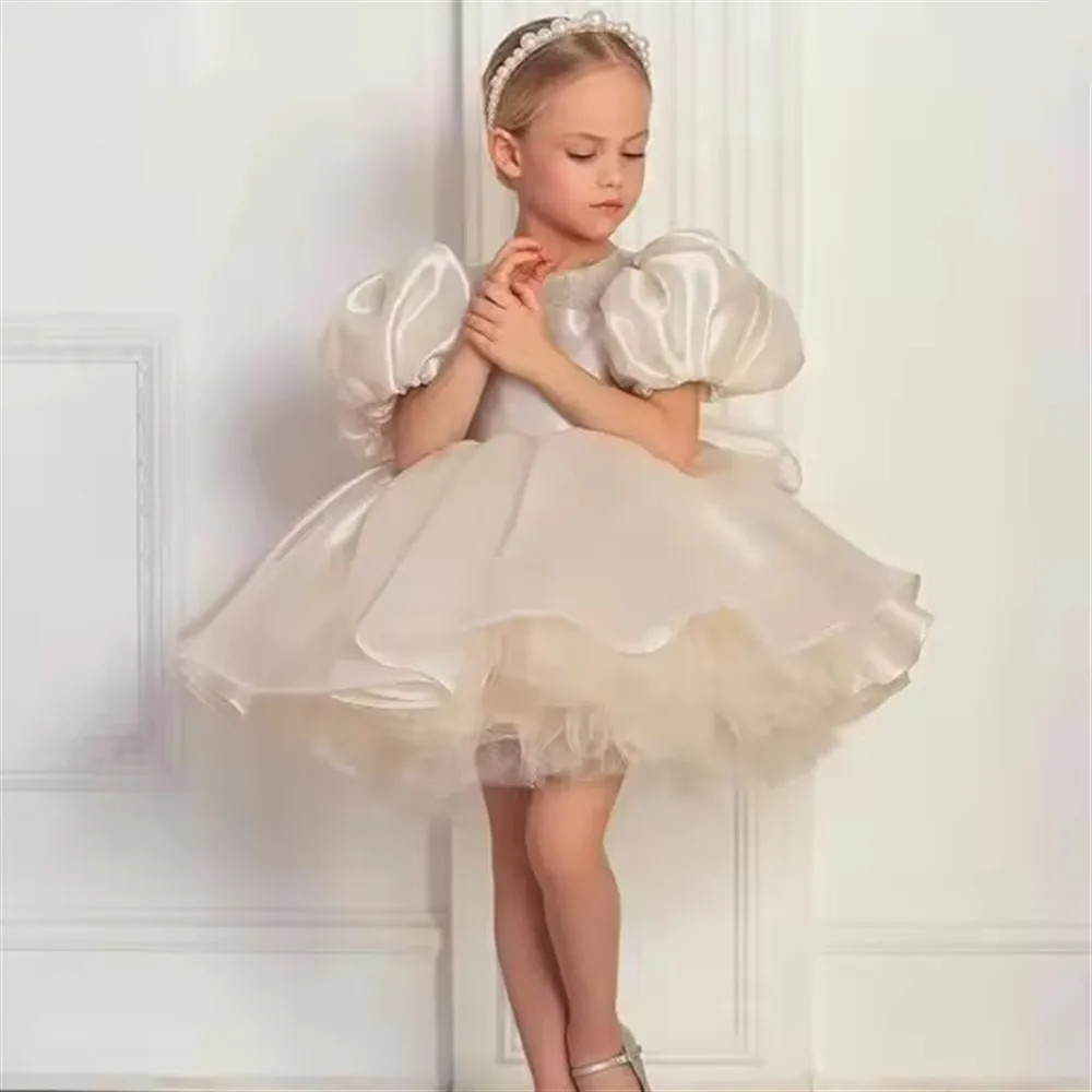

Блестящее пышное тюлевое бальное платье с бантом, свадебное платье с цветочным узором для девочек, милое детское платье на день рождения, платье принцессы для причастия, выпускного вечера по индивидуальному заказу