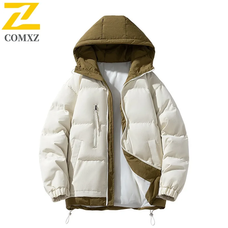 COMXZ Premium New Cotton Coat Youth Thermal Men Winter Fake Two Piece Thickened Jacket Hooded Trendy Unisex breathable Outerwear
