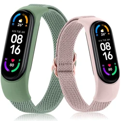 Bracelet artificiel astique en Nylon pour Xiaomi Mi Band 3 4 5 6, Réglable