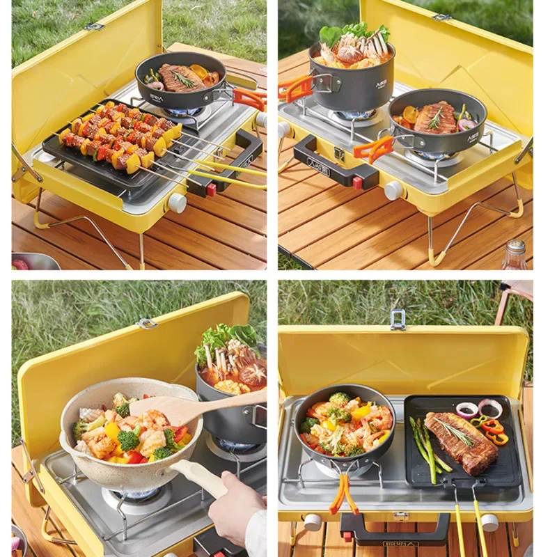 Stylish Outdoor Portable Gas BBQ Grill, Double Headed Barbecue Grill for Camping Card Furnace Kebab Machine, Outdoor Cooking