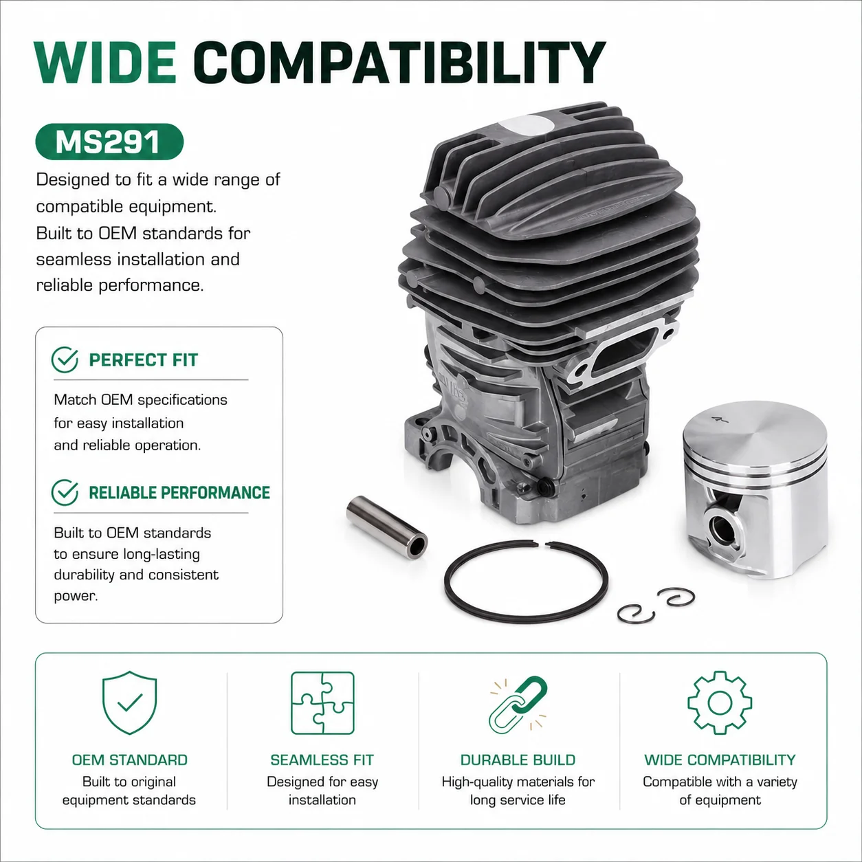 47mm Cylinder Piston Kit for Stihl MS291, Air Filter,Spark Plug,Fuel Filter,Fuel Line,Saw Tune Up Kit Replaces 1141 020 1206