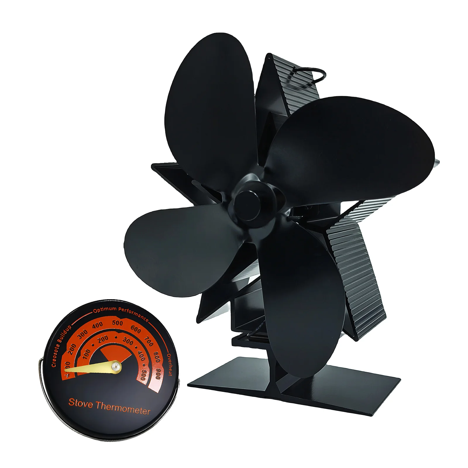 

Wood Stove Fan Heat Powered - Upgrade Silent 4 Blades with Stove Thermometer Wood Burning Stove Heat Distribution