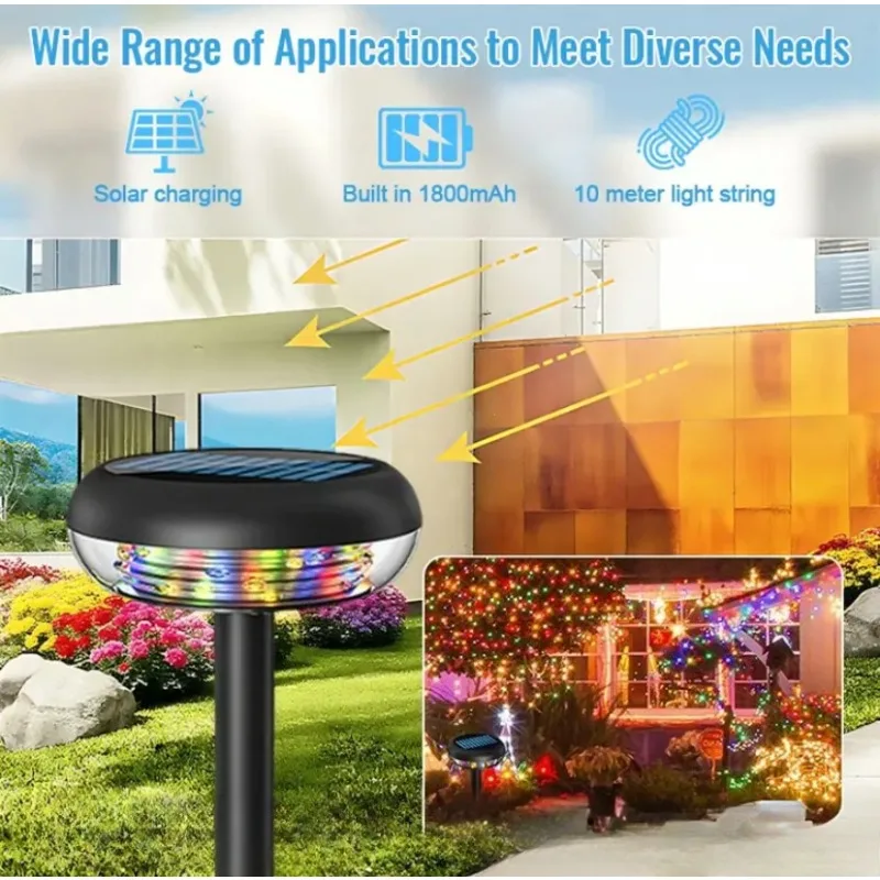 شريط إضاءة للتخييم قابل لإعادة الشحن بالطاقة الشمسية في الهواء الطلق، قابل للدوران 10 متر، ديكور جو عيد الميلاد، مصباح حديقة LED سلسلة RGB الجنية