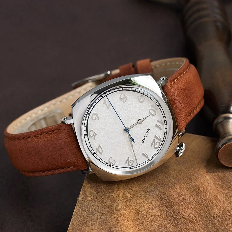 Baltany 1921 Vintage Square Men\'s Automatic Watch Sapphire Stainless Steel Leather Waterproof 5Bar Classic Watch reloj hombre