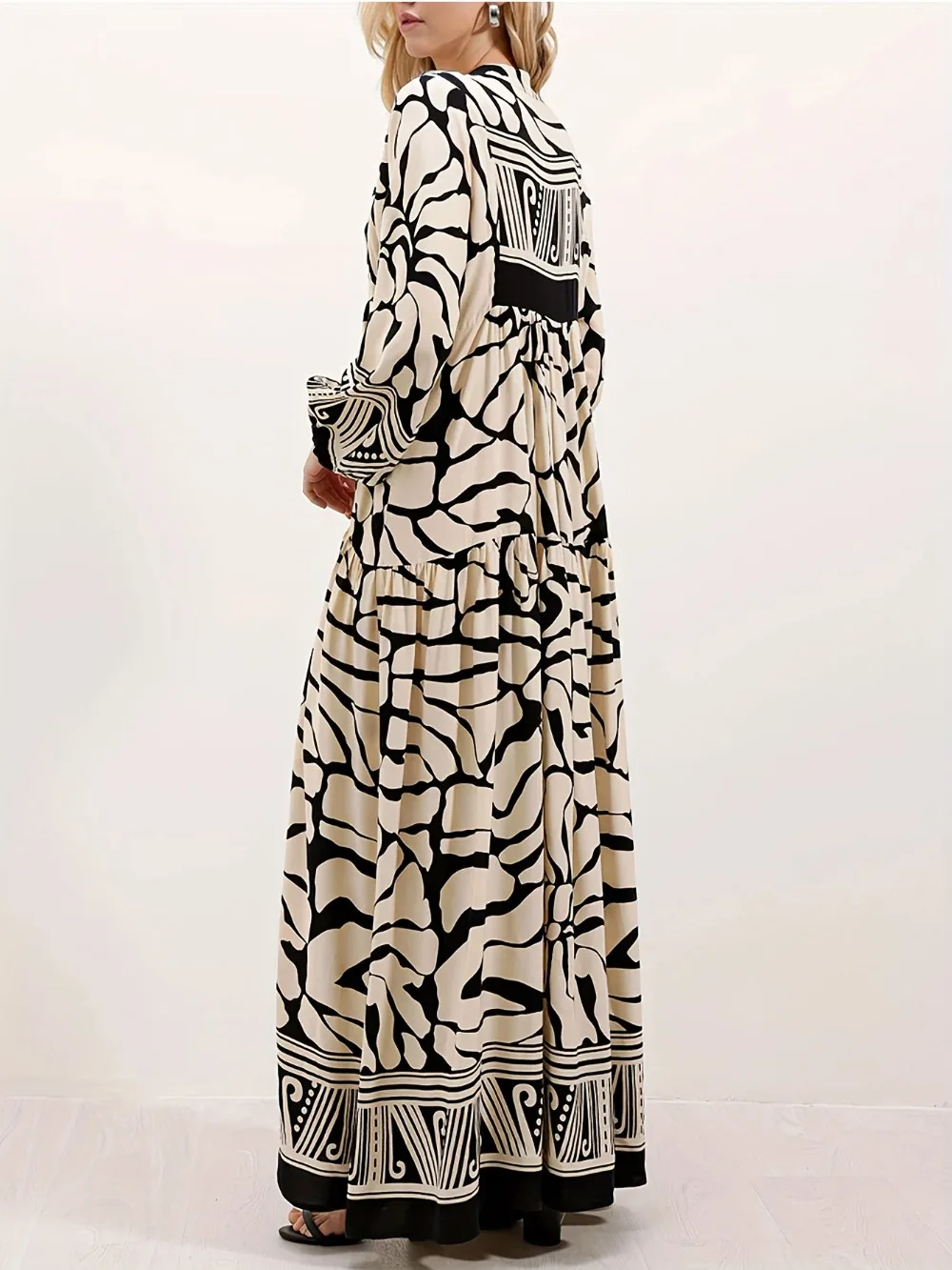 Eid Frauen Kleid Muslimischen Herbst Druck V-ausschnitt Abaya Dubai Vestidos Largos Lange Kleider Arabischen Robe Party Kaftan Jalabiya Ramadan
