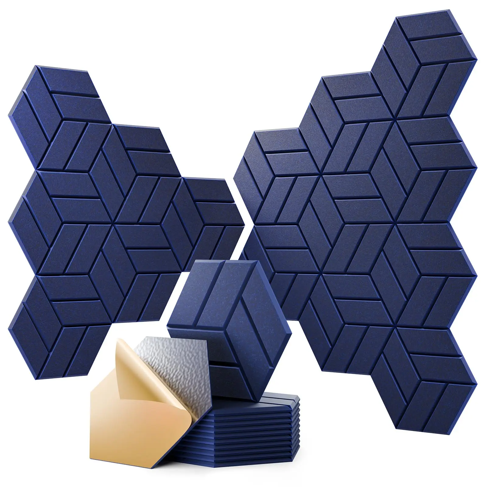 Paquete de 12 paneles acústicos autoadhesivos, paneles de pared insonorizados hexagonales absorbentes para absorber el ruido, espuma insonorizada azul