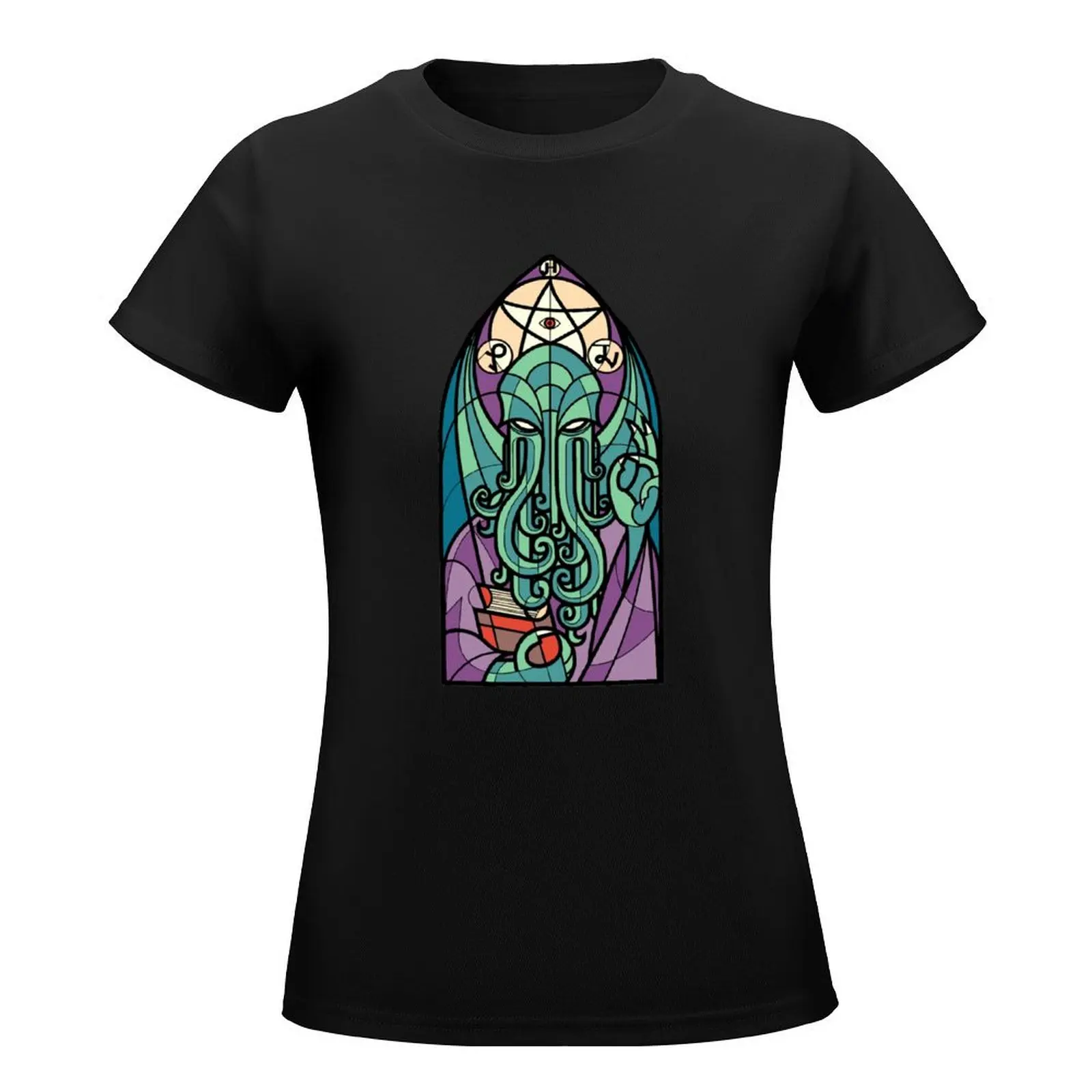 Cthulhu Church Stained Glass Cosmic Horror T-Shirt aesthetic clothes Short sleeve tee female graphic t-shirts for Women