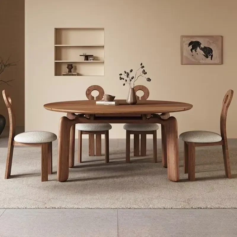 Solid Wood Elephant Shaped Extendable Dining Table Round Folding For Small Homes And Apartments Ash Wood Dining Table