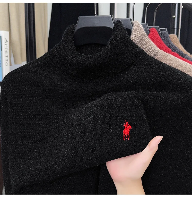 

25 Year Winter with Plush and Thick Double Lapel Ferret Interior Popular Sweater Embroidered Logo Pony