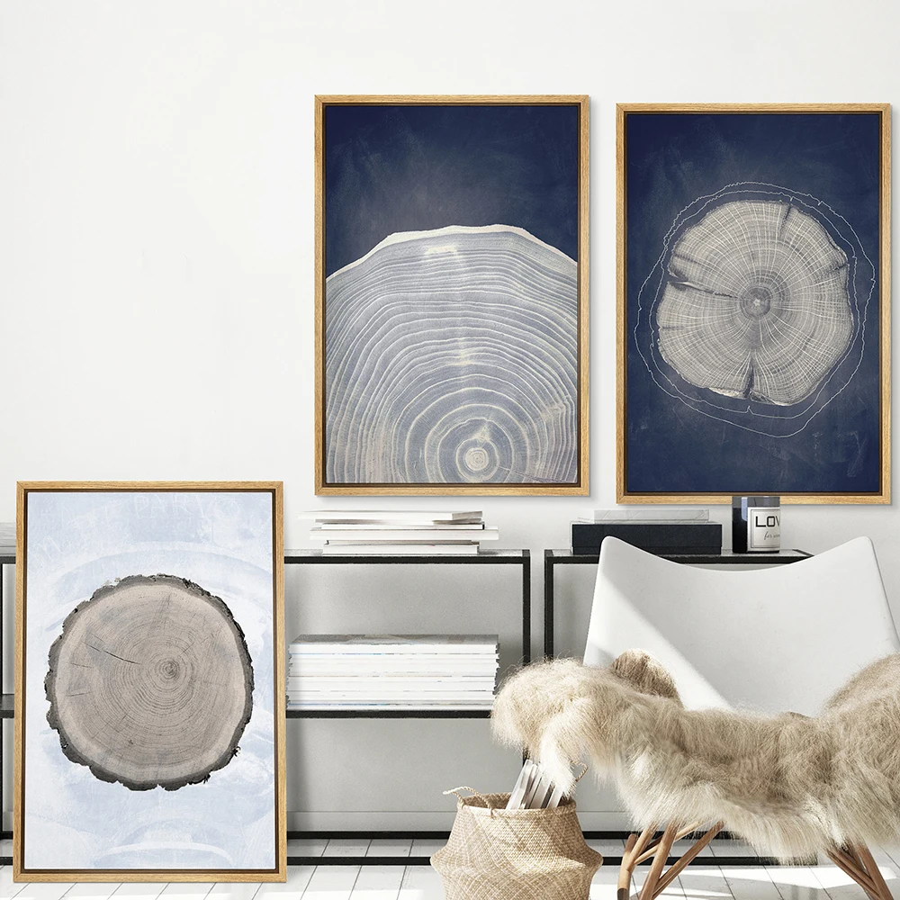 

Abstract Natural Blue White Forest Wood Ring Wall Art Poster Canvas Painting Set 3 Of Print Picture for Room Interior Home Decor