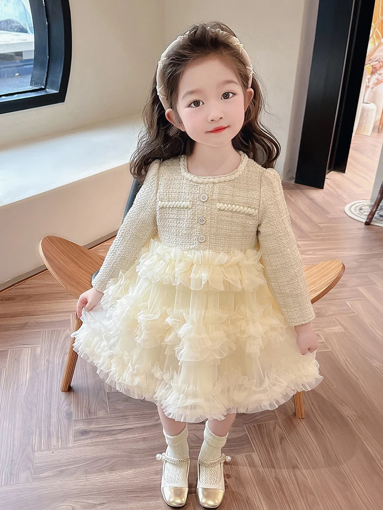 

Новинка весеннего сезона: Детская юбка-кейк для девочек, осенняя, в стиле маленькой Французской принцессы, с длинными рукавами, милая